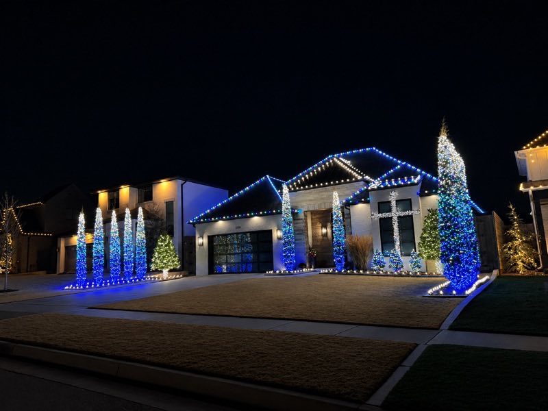 Blue frost holiday lighting display