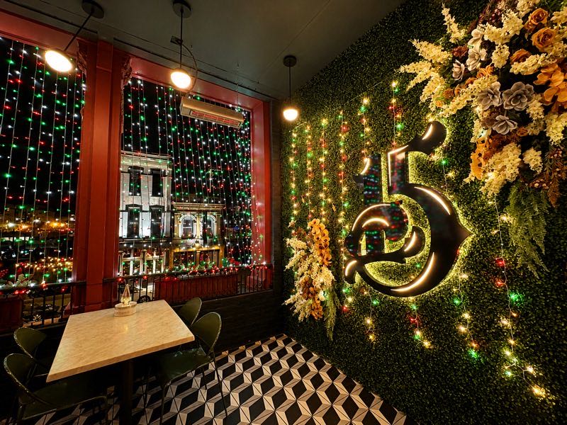 Commercial interior holiday lighting display, restaurant